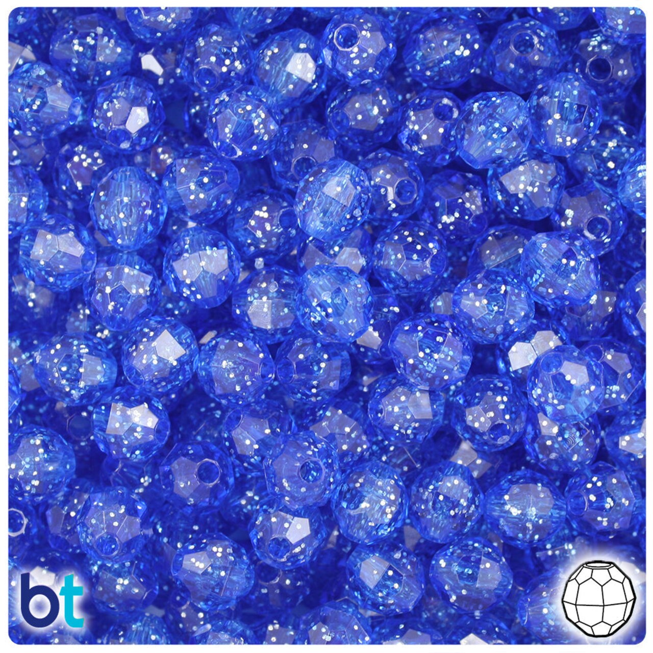 BeadTin Dark Sapphire Sparkle 8mm Faceted Round Plastic Craft Beads (450pcs)